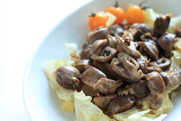 Chinese cuisine, chicken gizzard and cabbage stir-fried