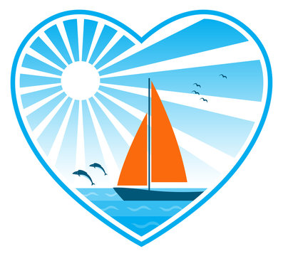 sea, sun and sailboat in heart