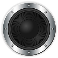 Single black speaker isolated over white background