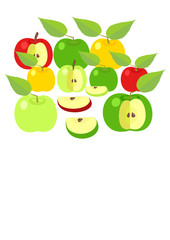 green, red and yellow apples with leave