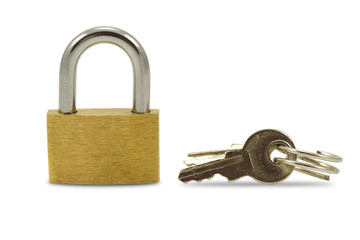 padlock and keys isolated on a white background