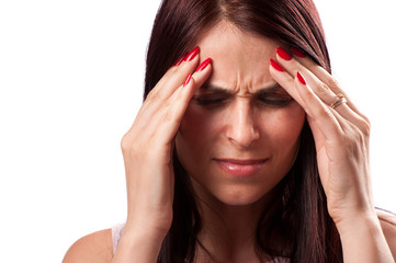Close up of a woman with strong migraine