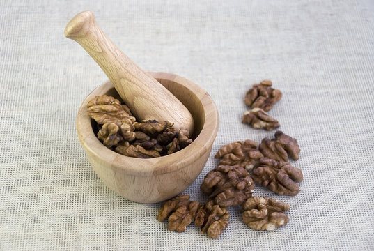 Mortar with walnuts