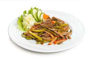 Beef with a pickled cucumbers