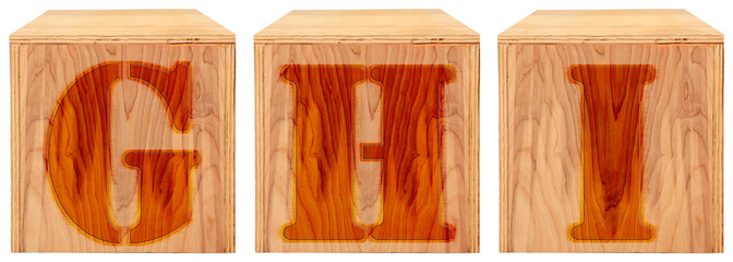 Wood Engraved Alphabet Blocks G H I