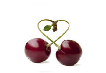 Cherry duo in Love with stem and Leaf