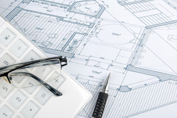 calculator and blueprint