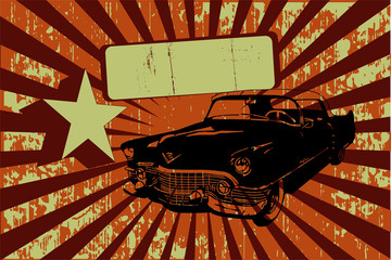 Vector illustration of retro car  on grunge background