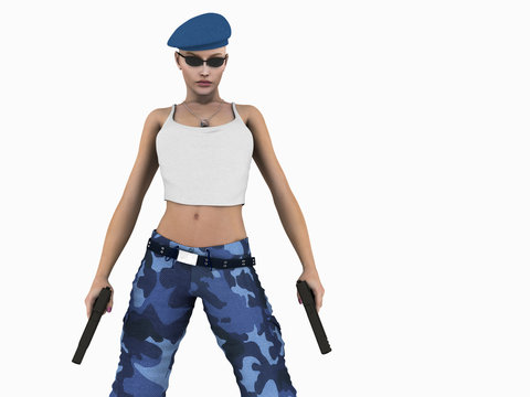Soldier girl holding guns