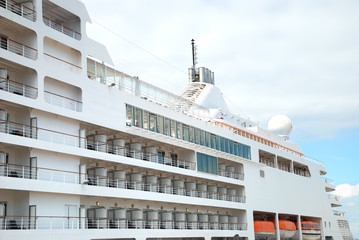 The passenger ship is moored in port