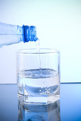 glass of water and bottle