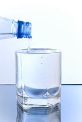 glass of water and bottle