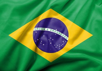 Naklejka premium 3D Flag of Brazil satin