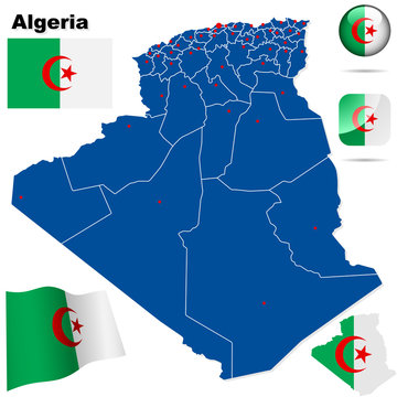 Algeria vector set. Shape, flags and icons.