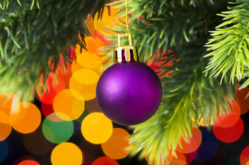 Christmas decoration and blurred lights at background