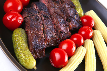 red beef meat served with corns