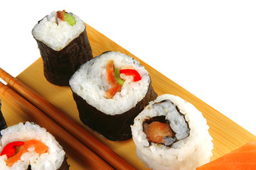 mixed plate of salmon sushi