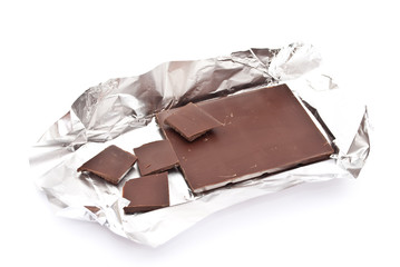 Broken chocolate on a foil