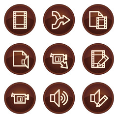 Audio video edit web icons, chocolate buttons