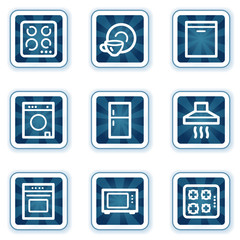 Home appliances web icons, navy square buttons