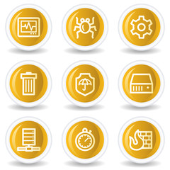 Internet security web icons, yellow glossy circle buttons