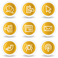 Internet web icons set 2, yellow glossy circle buttons