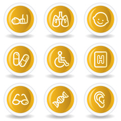 Medicine web icons set 2, yellow glossy circle buttons