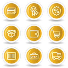 Shopping web icons set 2, yellow glossy circle buttons