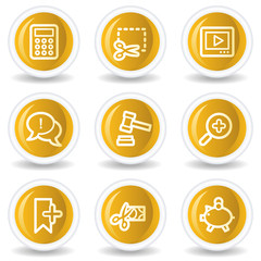 Shopping web icons set 3, yellow glossy circle buttons