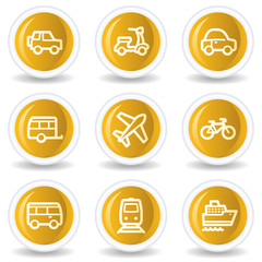 Transport  web icons, yellow glossy circle buttons