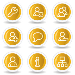 Users web icons, yellow glossy circle buttons