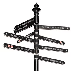Sign with directions to London's landmarks isolated on white © kmiragaya