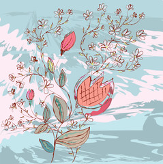 Grunge background with flowers and branches