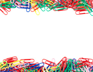 Fototapeta na wymiar Colorful paper clips on white background