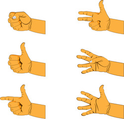 set of six hand gestures