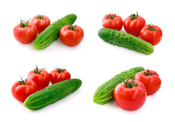 set of fresh cucumbers and tomatoes