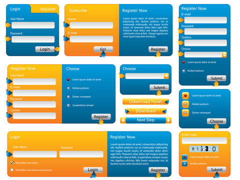Blue and orange website form set