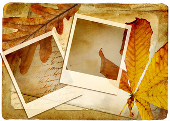 vintage autumn background with frames and leaves
