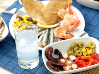 Seafood and ouzo
