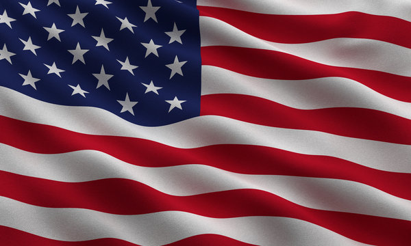 Flag of the USA with highly detailed fabric texture