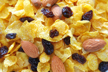 Healthy cereal with raisins and nuts
