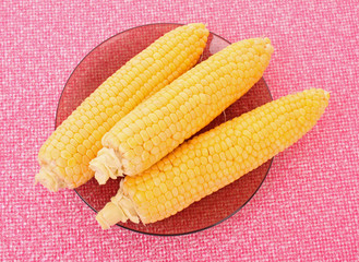 Tasty boiled  yellow corn on the table