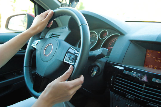Woman driving car