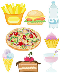 Set fast food on a white background