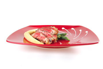 beef meat and babycorns