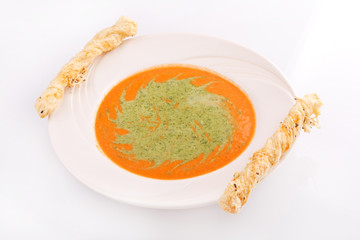 Bowl of hot delicious pumpkin soup