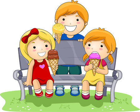 kids eating ice cream on bench clip art preview