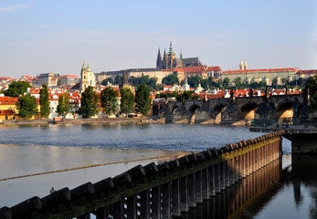 Charles bridge and Saint Vitus cathedral in Prague