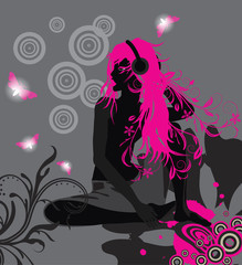 girl with headphones;vector illustration