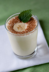 Banana milkshake with cacao and mint